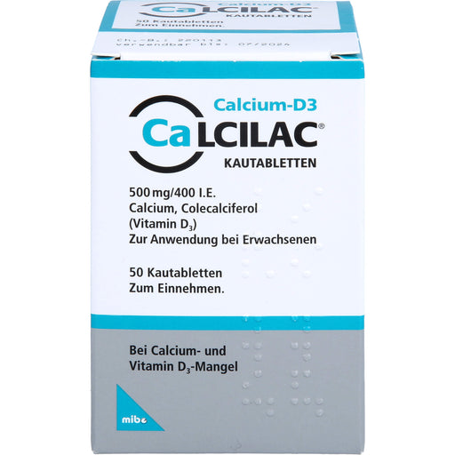 Calcilac Kautabletten 500 mg/400 I.E. bei Vitamin-D- und Calcium-Mangelzuständen, 50 St. Tabletten