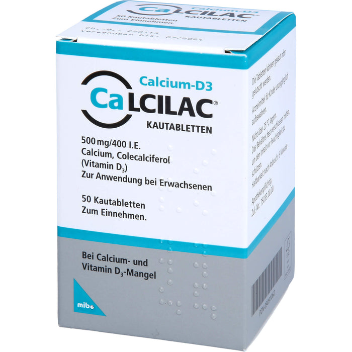 Calcilac Kautabletten 500 mg/400 I.E. bei Vitamin-D- und Calcium-Mangelzuständen, 50 St. Tabletten