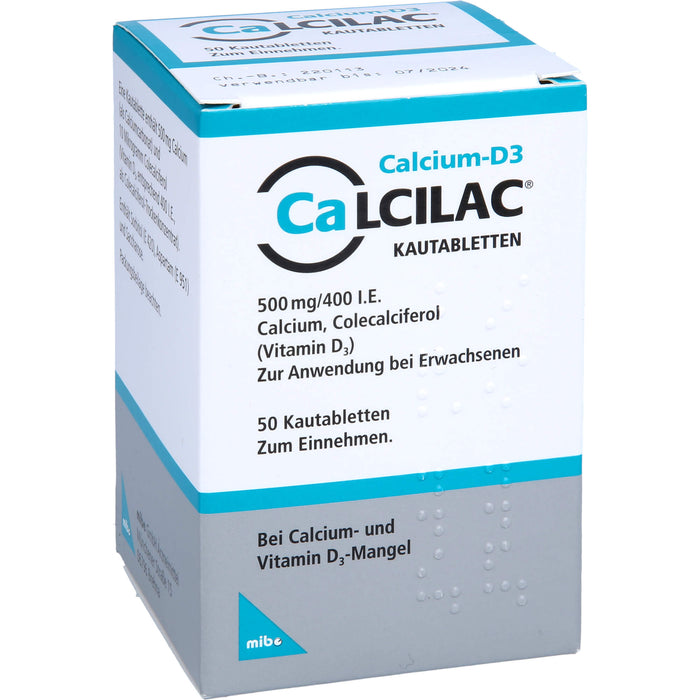 Calcilac Kautabletten 500 mg/400 I.E. bei Vitamin-D- und Calcium-Mangelzuständen, 50 St. Tabletten