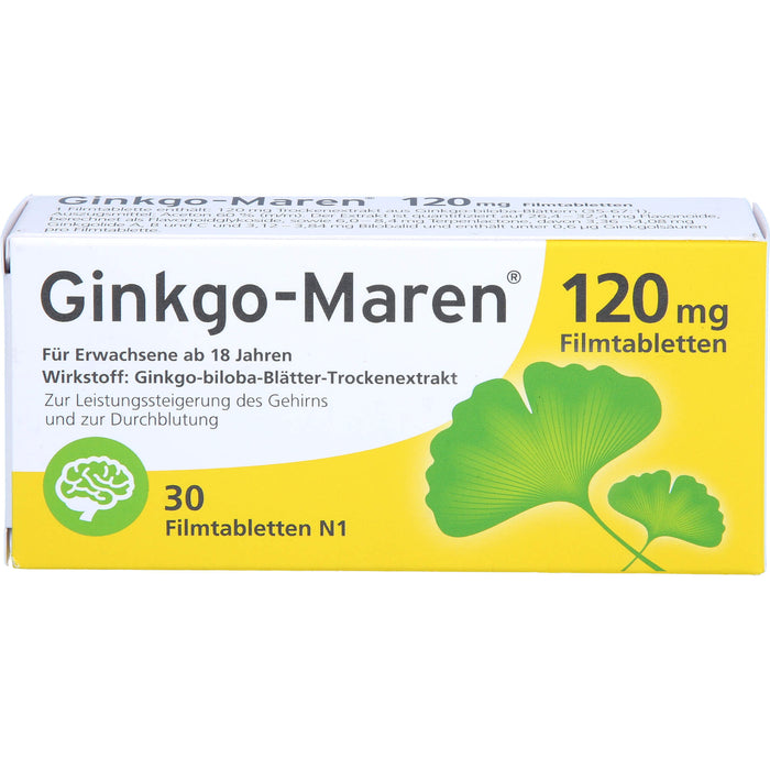 Ginkgo-Maren 120 mg Filmtabletten zur Leistungssteigerung des Gehirns und zur Durchblutung, 30 St. Tabletten