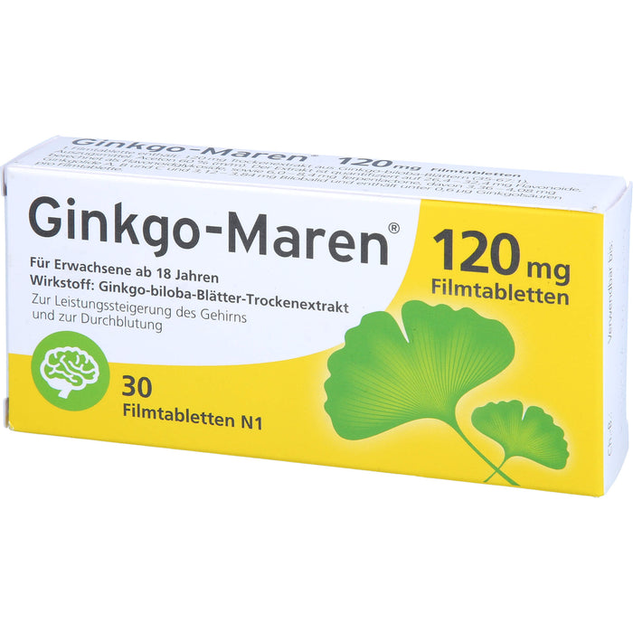 Ginkgo-Maren 120 mg Filmtabletten zur Leistungssteigerung des Gehirns und zur Durchblutung, 30 pc Tablettes