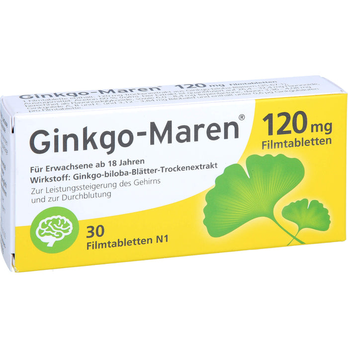 Ginkgo-Maren 120 mg Filmtabletten zur Leistungssteigerung des Gehirns und zur Durchblutung, 30 pc Tablettes