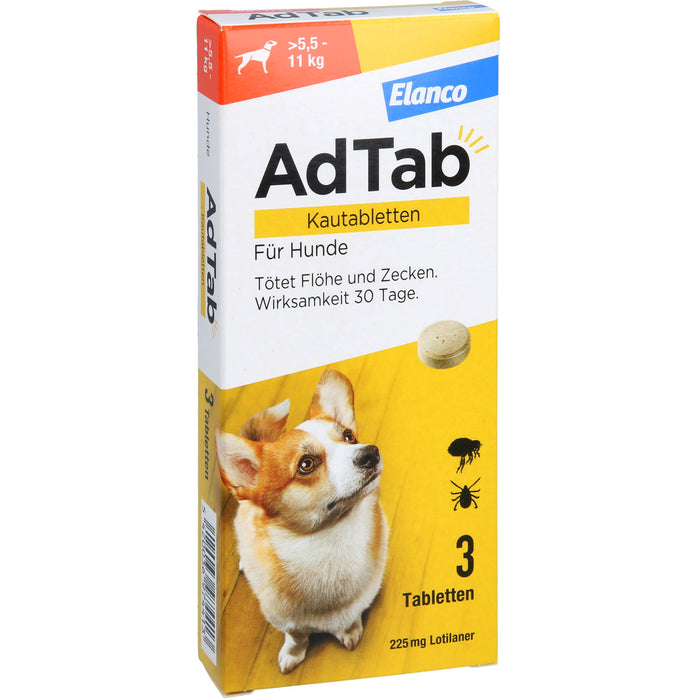 AdTab Kautabletten für Hunde über 5,5 bis 11 kg gegen Zecken und Flöhe, 3 pc Tablettes