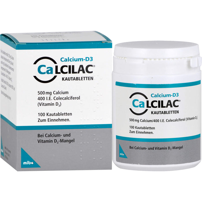 Mibe Calcilac Kautabletten 500 mg/400 I.E. bei Calcium und Vitamin-D3-Mangel, 100 St. Tabletten