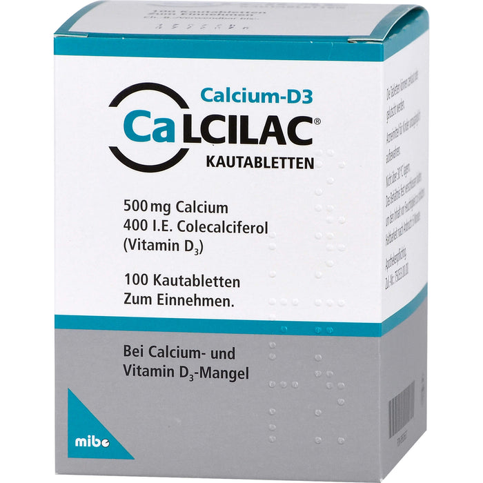 Mibe Calcilac Kautabletten 500 mg/400 I.E. bei Calcium und Vitamin-D3-Mangel, 100 St. Tabletten