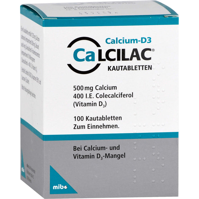 Mibe Calcilac Kautabletten 500 mg/400 I.E. bei Calcium und Vitamin-D3-Mangel, 100 St. Tabletten