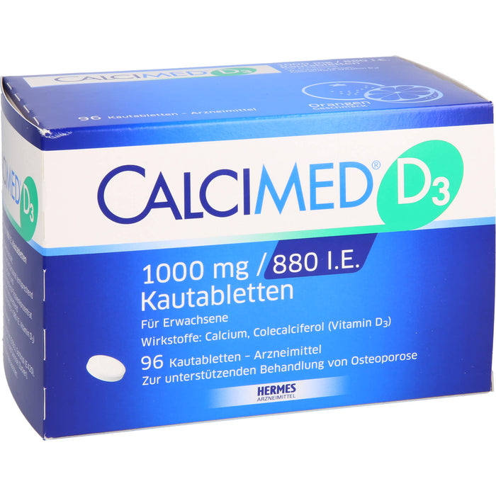 Calcimed D3 1000 mg/880 I.E. Kautabletten zur unterstützenden Behandlung bei Osteoporose, 96 St. Tabletten