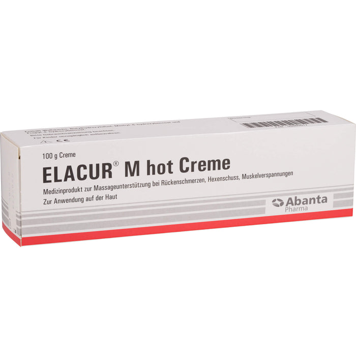 Elacur M Hot Creme zur Massageunterstützung bei Rückenschmerzen, Hexenschuss und Muskelverspannungen, 100 g Crème