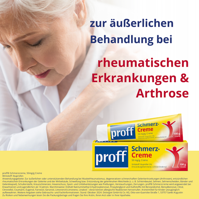 proff Schmerzcreme mit Ibuprofen – zur äußerlichen Behandlung von Muskel-, Gelenk- und Rückenschmerzen bei rheumatischen Erkrankungen oder nach Sport- und Unfallverletzungen, 100 g Crème