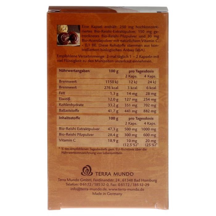 TERRA MUNDO Reishi bio Vitalpiz Kapseln, 40 g Capsules