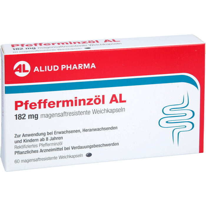ALIUD PHARMA Pfefferminzöl 182 mg Weichkapseln zur Linderung von krampfartigen Beschwerden des Verdauungstraktes, 60 pcs. Capsules