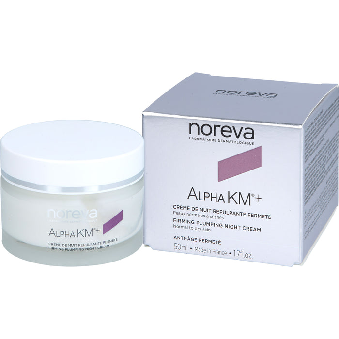 Noreva AlphaKM+ aufpolsternde Nachtcreme Anti-Aging und Ultra-Hydratation für normale bis trockene Haut, 50 ml Creme