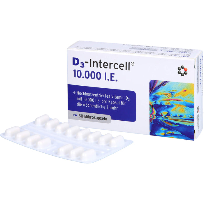 D3-Intercell 10000 I.E. Kapseln hochkonzentriertes Vitamin D3 für die wöchentliche Zufuhr, 30 pc Capsules