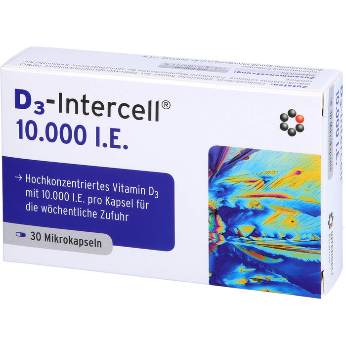 D3-Intercell 10000 I.E. Kapseln hochkonzentriertes Vitamin D3 für die wöchentliche Zufuhr, 30 pc Capsules