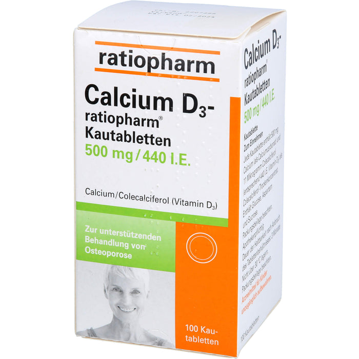 Calcium D3-ratiopharm  Kautabletten 500 mg/440 I.E., 100 pcs. Tablets