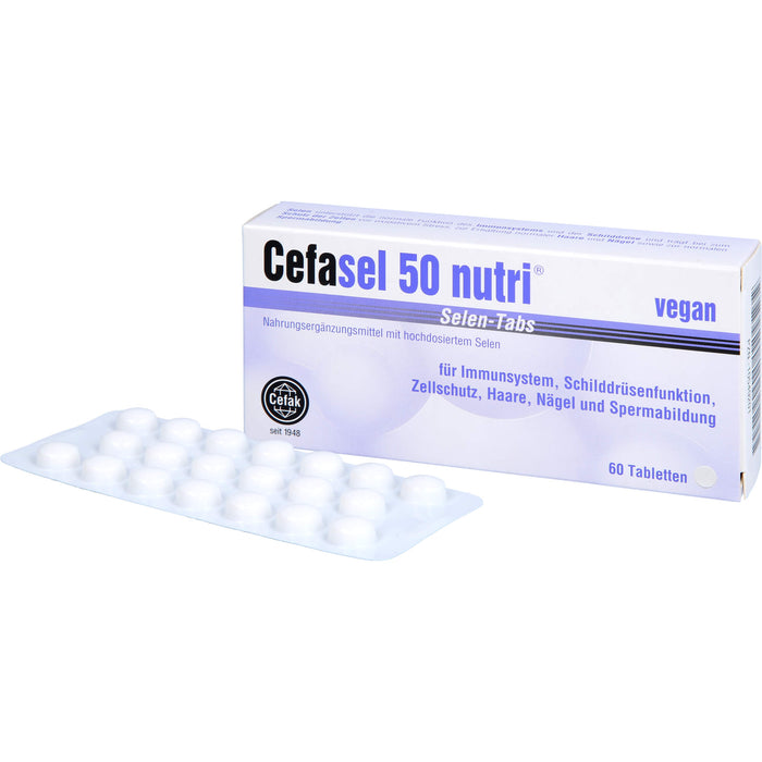 Cefasel 50 nutri Selen-Tabs Tabletten für Immunsystem, Schilddrüsenfunktion, Zellschutz, Haare, Nägel und Spermabildung, 60 pc Tablettes