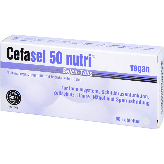 Cefasel 50 nutri Selen-Tabs Tabletten für Immunsystem, Schilddrüsenfunktion, Zellschutz, Haare, Nägel und Spermabildung, 60 pc Tablettes