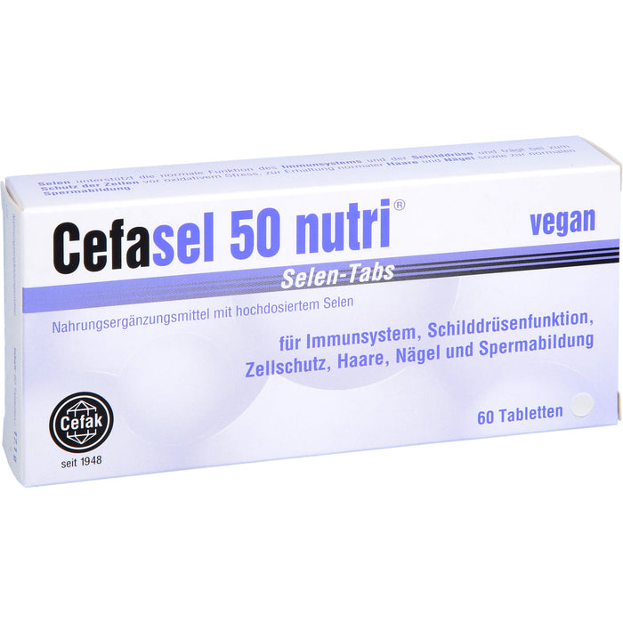Cefasel 50 nutri Selen-Tabs Tabletten für Immunsystem, Schilddrüsenfunktion, Zellschutz, Haare, Nägel und Spermabildung, 60 pcs. Tablets