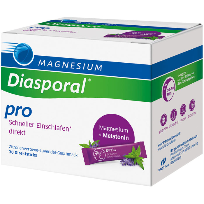 Magnesium-Diasporal pro schneller Einschlafen Direktsticks mit Zitronenverbene-Lavendel-Geschmack, 30 pc Bâtonnets