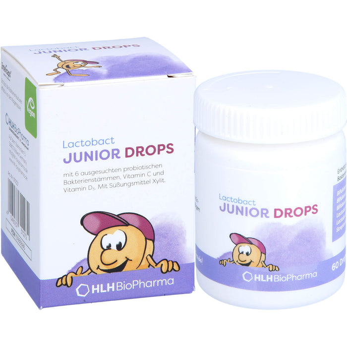 Lactobact Junior Drops mit 6 biologisch aktiven Bakterienstämmen, Vitamin C und Vitamin D3, 60 pc Tablettes