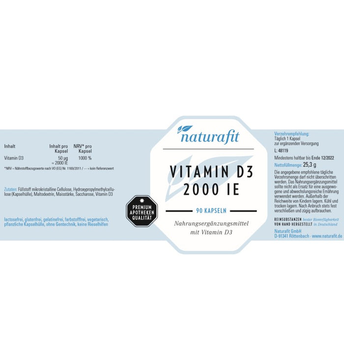 naturafit Vitamin D3 2000 IE Kapseln, 90 pcs. Capsules