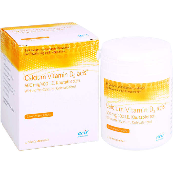Calcium Vitamin D3 acis 500 mg/400 I.E. Kautabletten mit Zitronengeschmack, 100 St. Tabletten