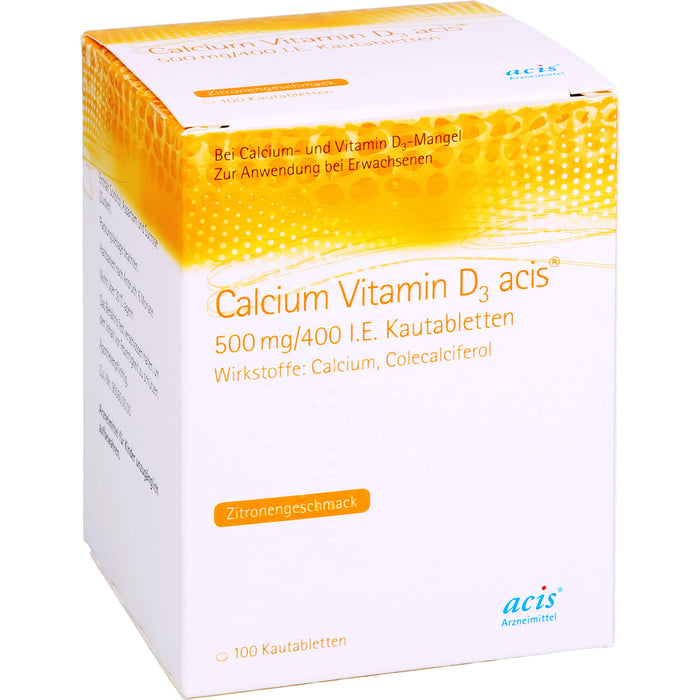 Calcium Vitamin D3 acis 500 mg/400 I.E. Kautabletten mit Zitronengeschmack, 100 St. Tabletten