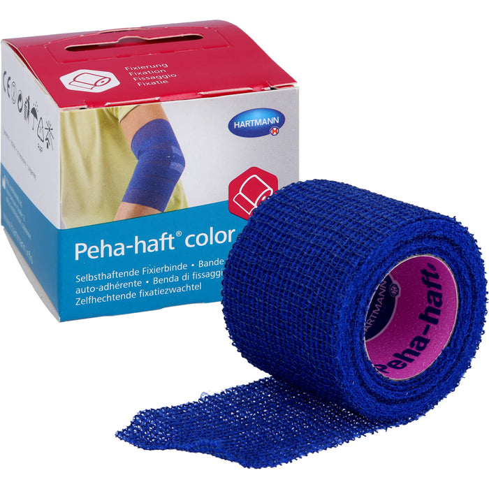 Peha-haft Color Fixierbinde latexfrei 4cmx4m blau, 1 pc Paquet