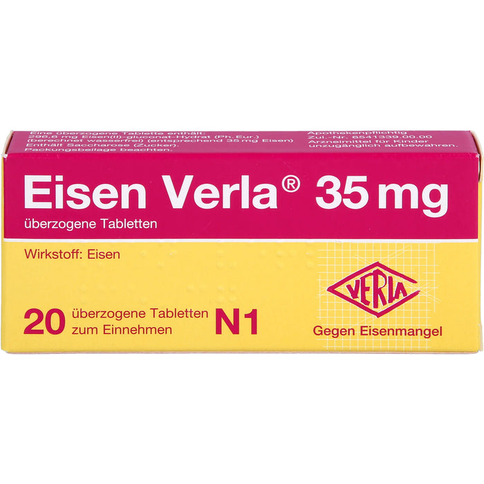 Eisen Verla 35 mg Tabletten gegen Eisenmangel, 20 St. Tabletten