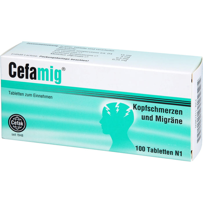 Cefamig Tabletten bei Kopfschmerzen und Migräne, 100 pc Tablettes