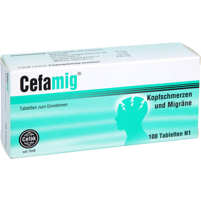 Cefamig Tabletten bei Kopfschmerzen und Migräne, 100 pc Tablettes