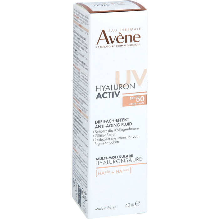 Avene Hyaluron activ UV Anti-Aging-Fluid mit dreifacher Wirksamkeit und LSF 50 glättet Falten und reduziert Pigmentflecken, 40 ml Lösung