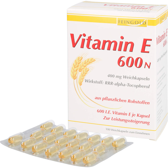 FEINGOLD Vitamin E 600 N Weichkapseln zur Leistungssteigerung, 100 pc Capsules