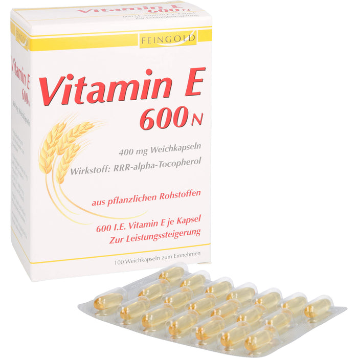 FEINGOLD Vitamin E 600 N Weichkapseln zur Leistungssteigerung, 100 pc Capsules