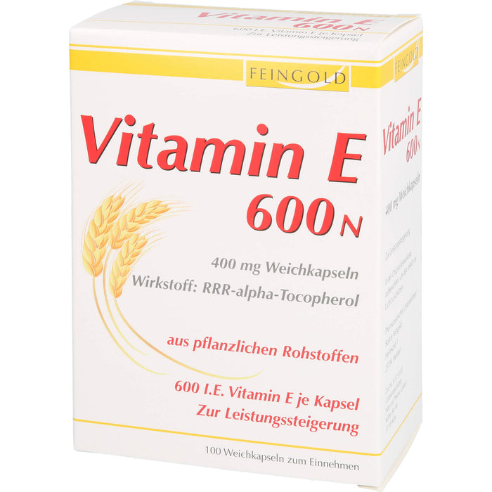 FEINGOLD Vitamin E 600 N Weichkapseln zur Leistungssteigerung, 100 pc Capsules