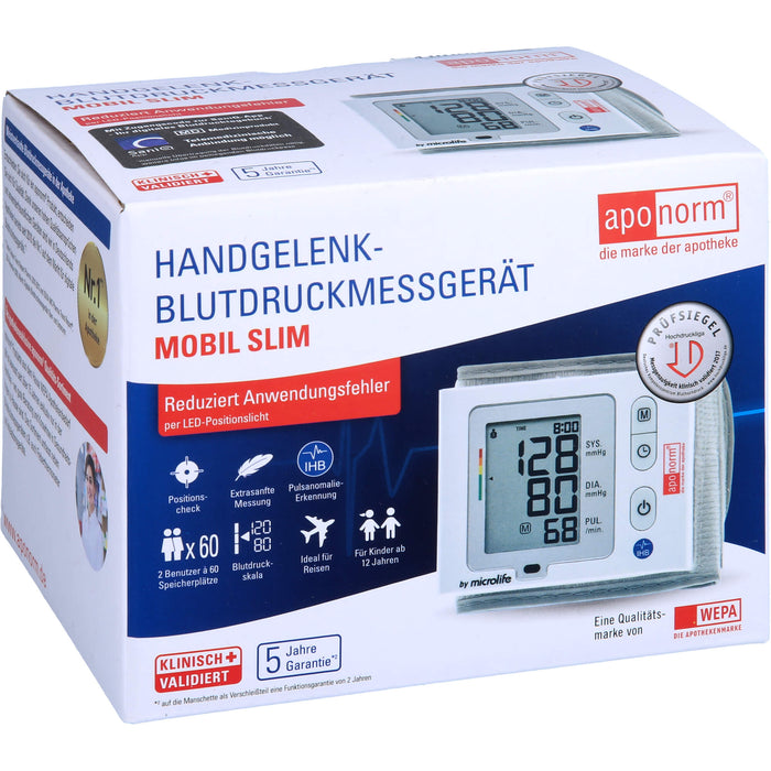 Aponorm Handgelenk Blutdruckmessgerät Mobil Slim, 1 pcs. Blood pressure monitor