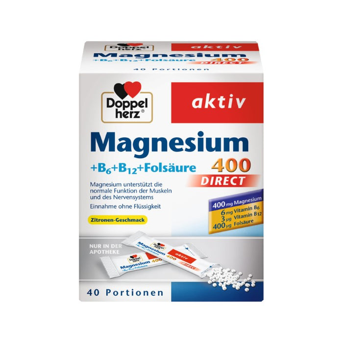 Doppelherz aktiv Magnesium 400 + B6 + B12 + Folsäure Direktgranulat mit Zitronen-Geschmack, 40 St. Beutel