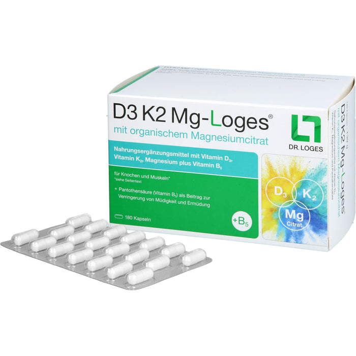 D3 K2 Mg-Loges Kapseln stark für Knochen und Muskeln, 180 St. Kapseln