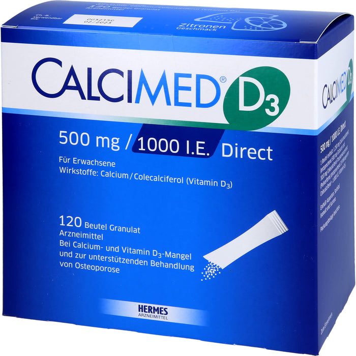 Calcimed D3 500 mg / 1000 I.E. Direct Granulat bei Calcium- und Vitamin D3-Mangel, 120 pc Sachets