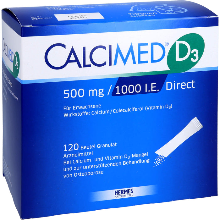 Calcimed D3 500 mg / 1000 I.E. Direct Granulat bei Calcium- und Vitamin D3-Mangel, 120 pc Sachets