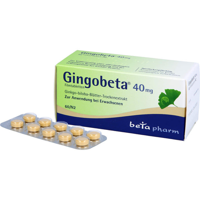 Gingobeta 40 mg Filmtabletten zur Unterstützung von Gedächtnis und Konzentration, 60 St. Tabletten