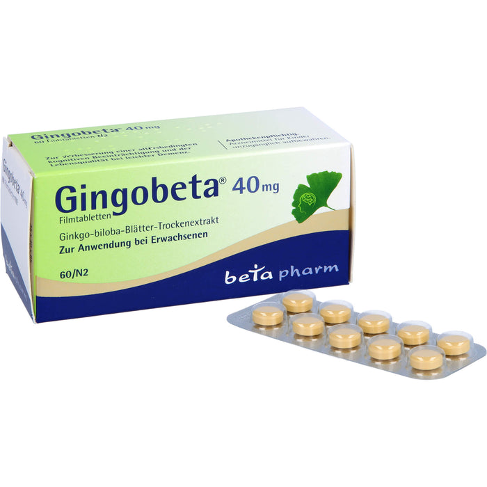 Gingobeta 40 mg Filmtabletten zur Unterstützung von Gedächtnis und Konzentration, 60 St. Tabletten