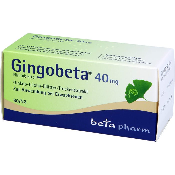Gingobeta 40 mg Filmtabletten zur Unterstützung von Gedächtnis und Konzentration, 60 St. Tabletten