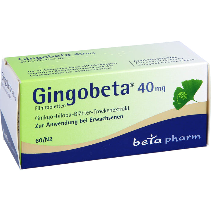 Gingobeta 40 mg Filmtabletten zur Unterstützung von Gedächtnis und Konzentration, 60 St. Tabletten