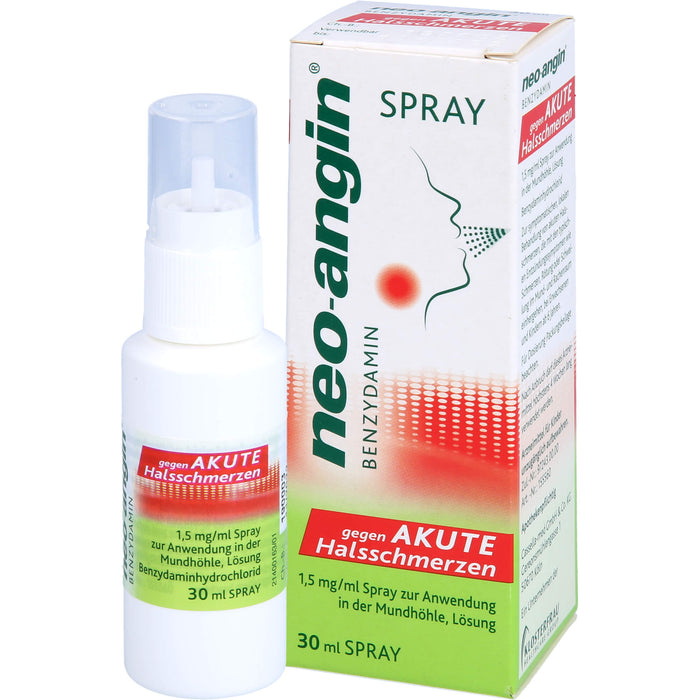 neo-angin  Benzydamin gegen akute Halsschmerzen, 1,5 mg/ml Spray zur Anwendung in der Mundhöhle, Lösung, 30 ml Solution