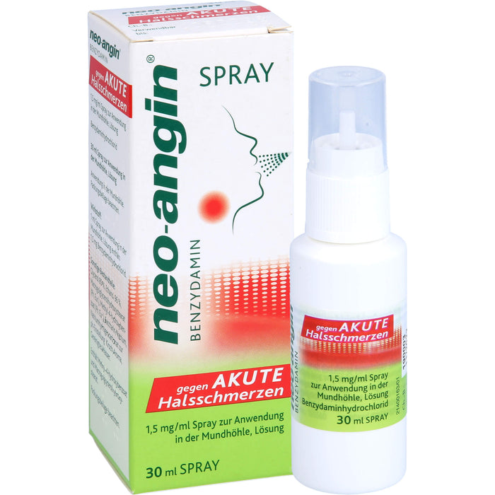 neo-angin  Benzydamin gegen akute Halsschmerzen, 1,5 mg/ml Spray zur Anwendung in der Mundhöhle, Lösung, 30 ml Solution