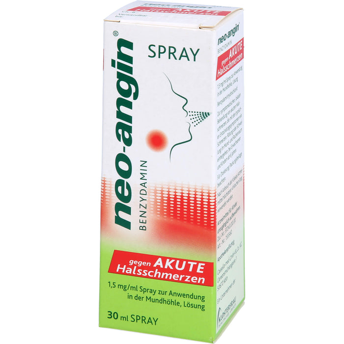 neo-angin  Benzydamin gegen akute Halsschmerzen, 1,5 mg/ml Spray zur Anwendung in der Mundhöhle, Lösung, 30 ml Solution