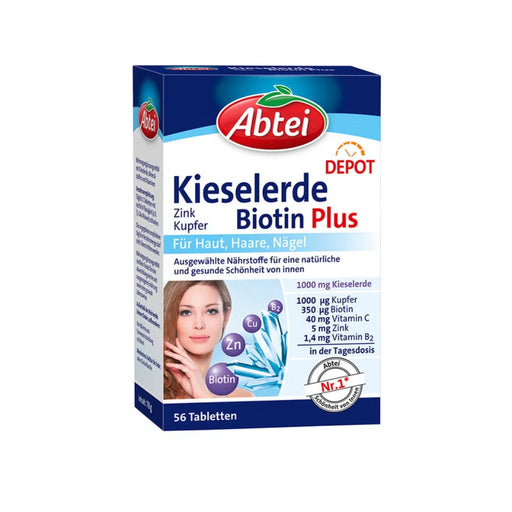 Abtei Kieselerde Biotin Plus Depot für Haut, Haare, Nägel, 56 St. Tabletten