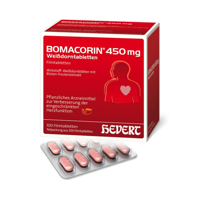 Bomacorin 450 mg Weißdorntabletten bei leichter Herzschwäche und zur Unterstützung der Herzfunktion, 200 pcs. Tablets