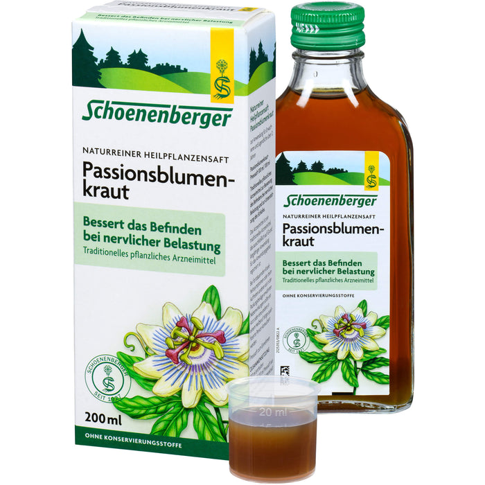 Schoenenberger naturreiner Heilpflanzensaft Passionsblumenkraut bessert das Befinden nach nervlicher Belastung, 200 ml Solution